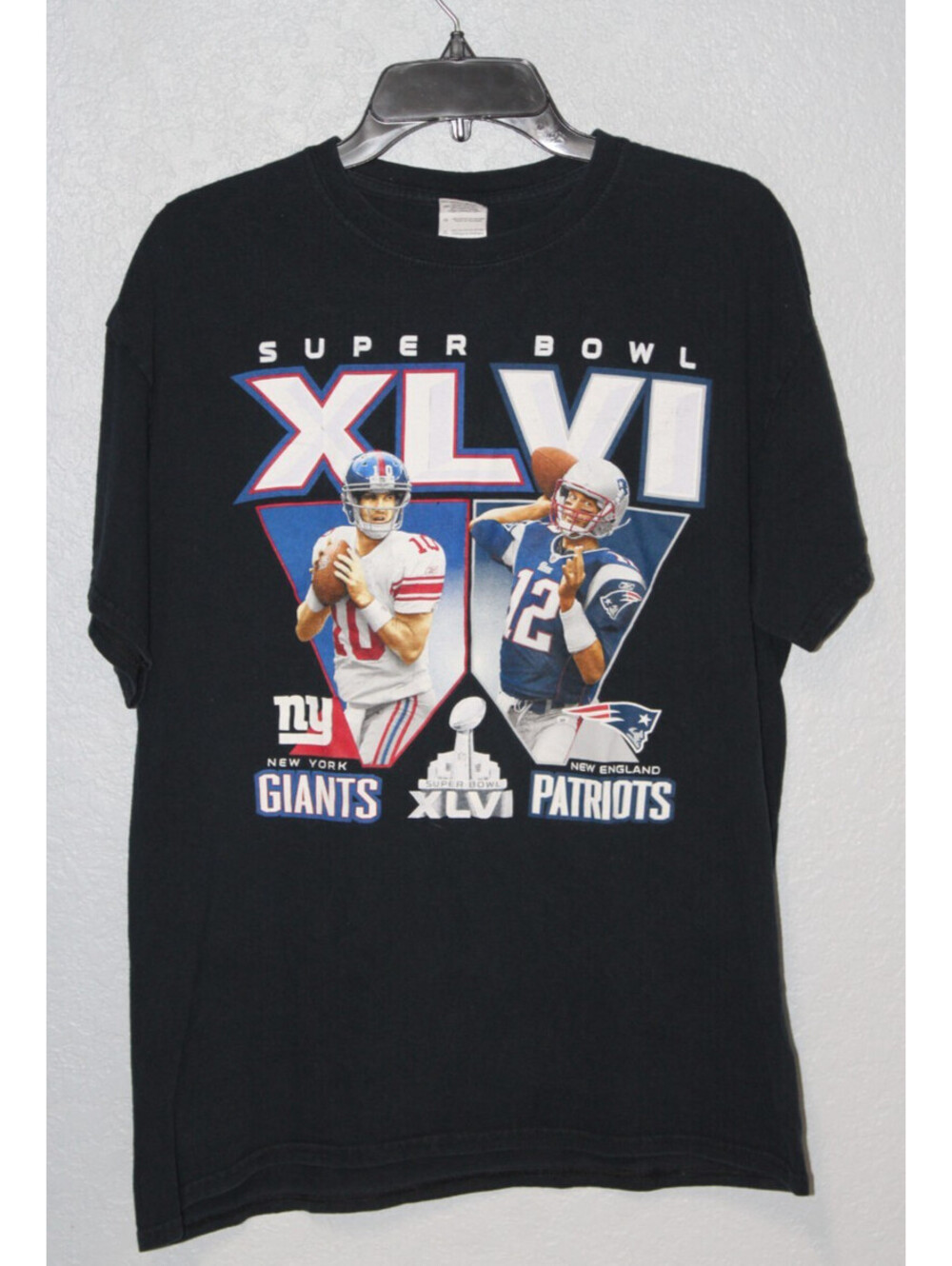 Super Bowl 46 NY Giants NE Patriots Eli Manning Tom Brady PHOTO Shirt Men LARGE